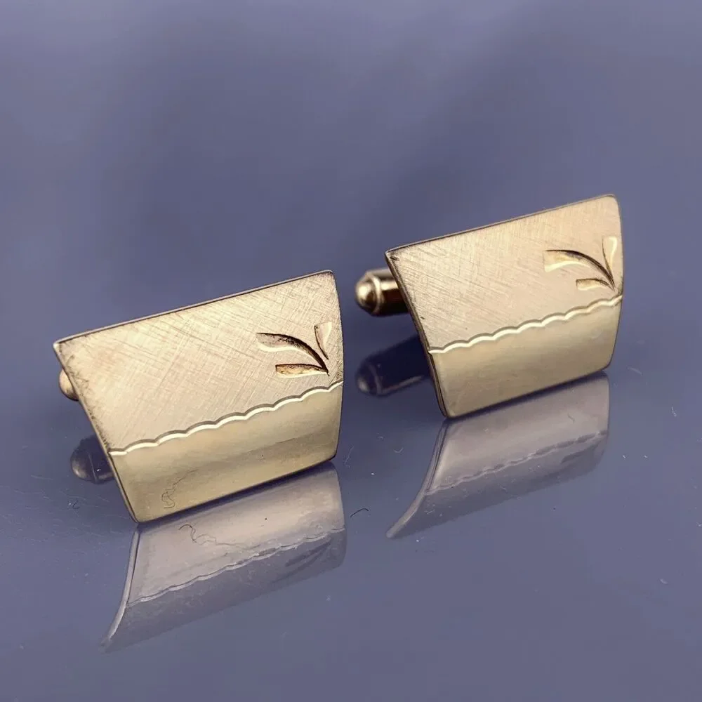 Small Simple 1/20 12k Gold Filled Cufflinks Waves Textured Polish Mr X Vintage